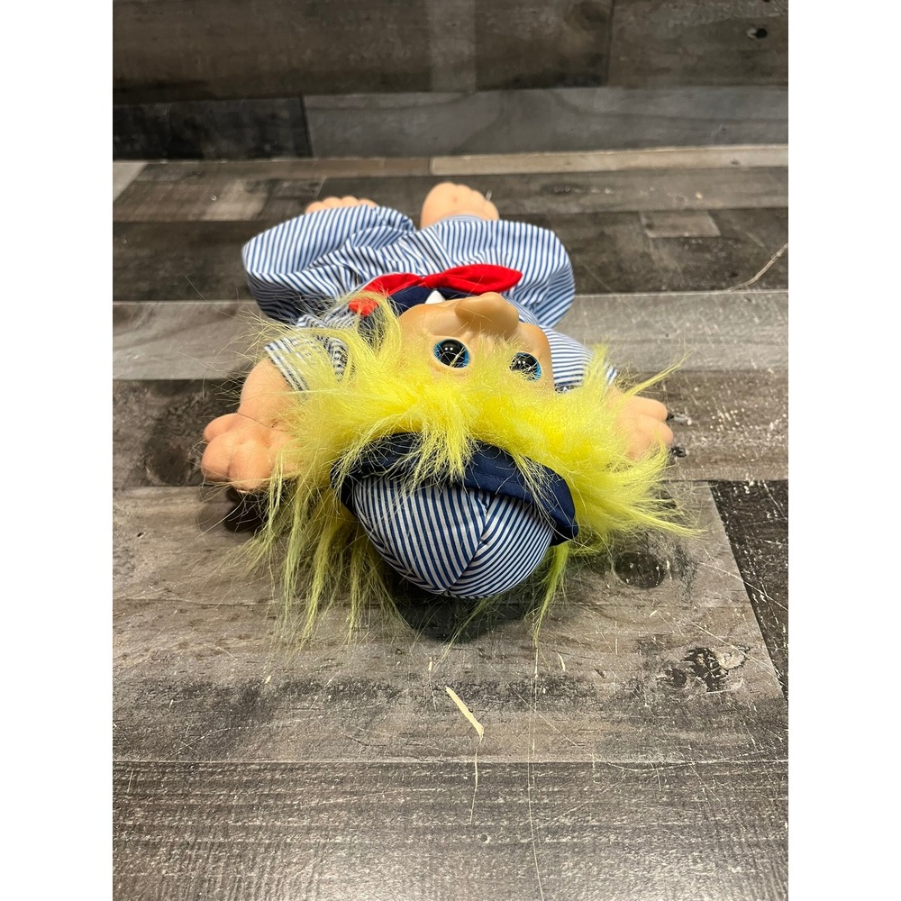 Vintage Large Plush Troll Doll Yellow Hair Sailor Outfit Blue White Striped 14in - Picture 5 of 7